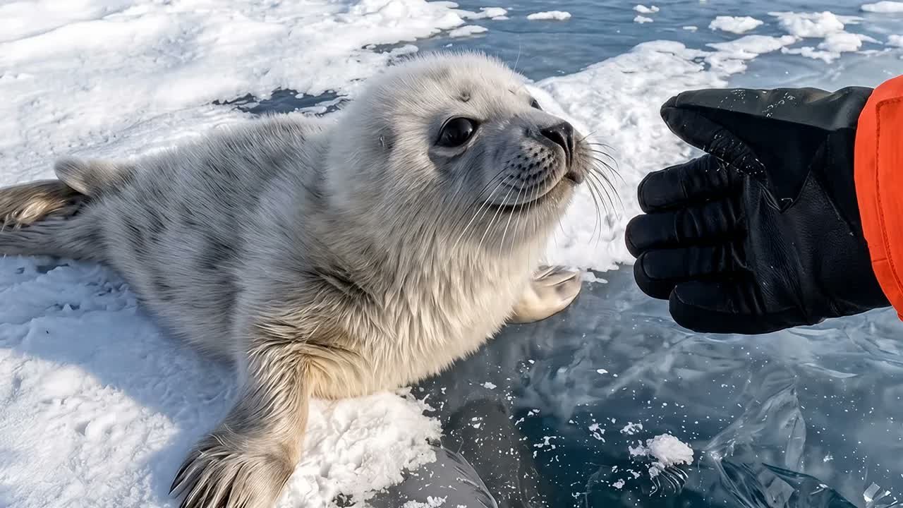 Baikal seal pup on the ice